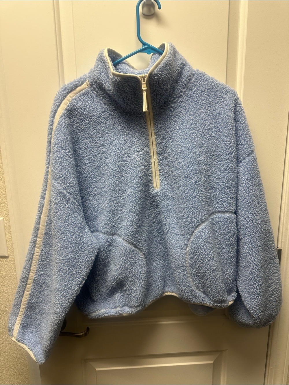 Women’s Light Blue Sherpa Pullover Jacket